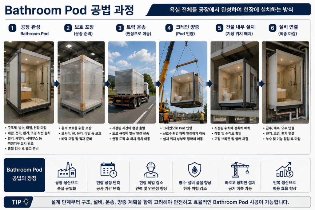 Bathroom Pod 공법이란? 욕실 모듈 구조·제작·시공원리 완벽 가이드 1 ChatGPT Image 2026년 8월 11일 오전 12 55 11
