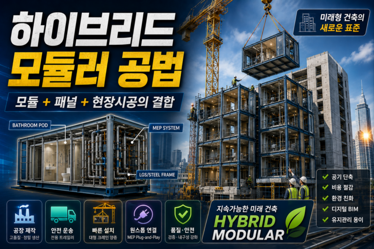 하이브리드 모듈러 공법이란? 볼류메트릭·패널·현장시공을 결합하는 미래 건축 6 하이브리드 모듈러 공법
