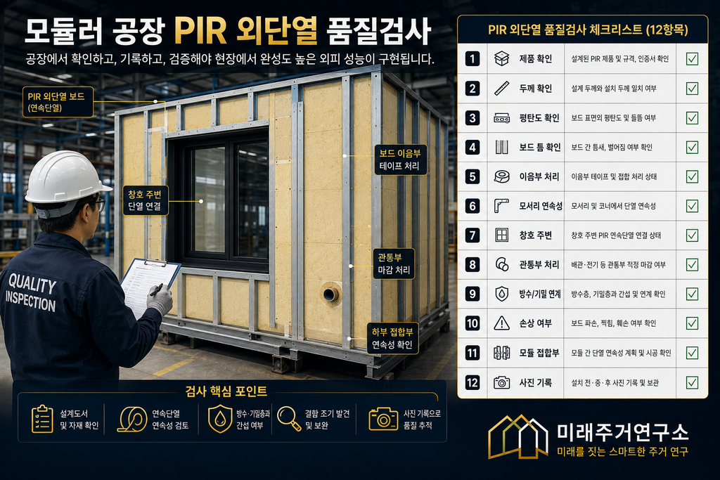 PIR 단열재란? LGS 모듈러 주택 외단열 성능과 선택 기준 5 모듈러 PIR 외단열 품질검사 가이드