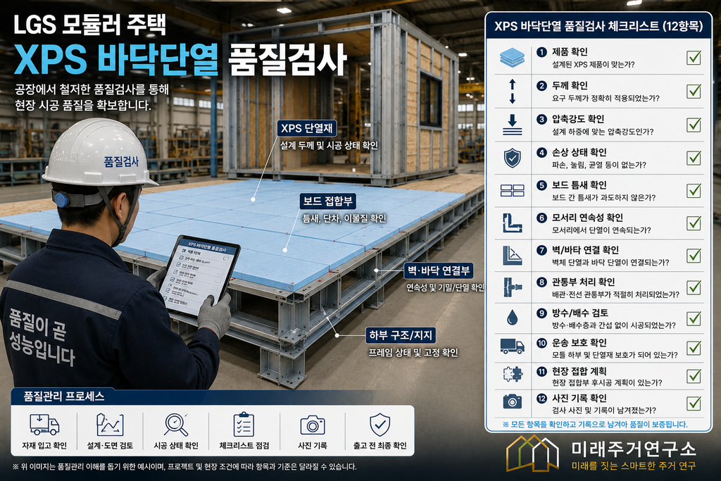 XPS 단열재란? LGS 모듈러 주택 바닥·기초 단열과 선택 기준 5 LGS 모듈러 주택 XPS 바닥단열 품질검사