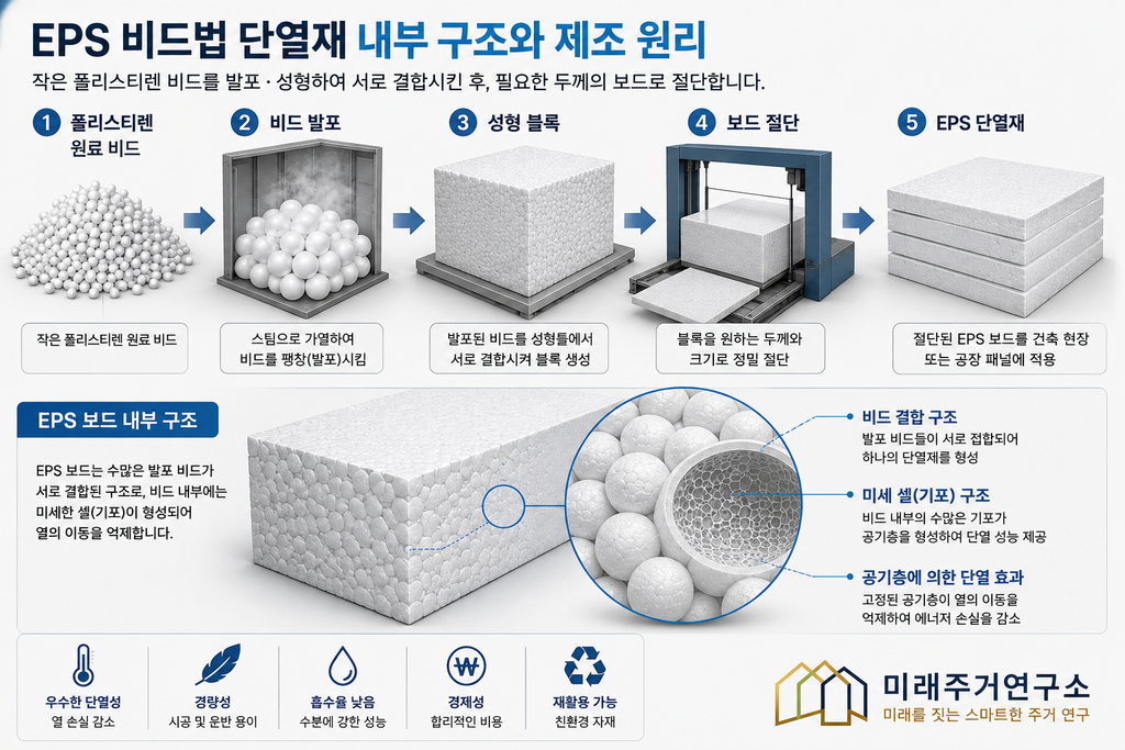 EPS 비드법 단열재 내부 구조와 제조 원리