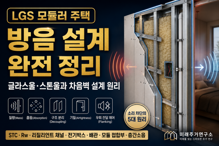 LGS 모듈러 주택 방음재란? 글라스울·스톤울과 차음벽 설계 원리 3 LGS 모듈러 주택 방음 설계 총정리