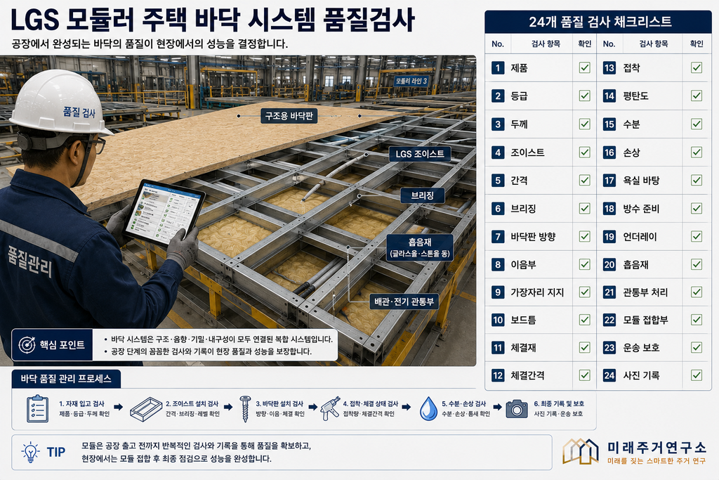 LGS 모듈러 주택 바닥 구조란? 구조용 바닥판·시멘트보드·언더레이 선택 기준 5 ChatGPT Image 2026년 8월 26일 오후 04 56 16