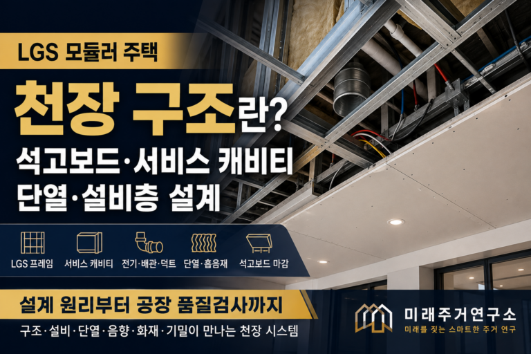 LGS 모듈러 주택 천장 구조란? 석고보드·서비스 캐비티·단열·설비층 설계 9 LGS 천장 구조와 설비 시스템