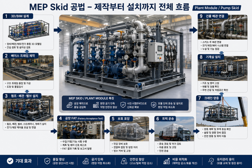 MEP Skid 공법이란? 기계실·펌프·배관 모듈 제작과 시공원리 완벽 가이드 1 image 7