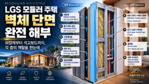 LGS 모듈러 주택 벽체 단면 완전 해부: 외장재부터 석고보드까지 9 LGS 모듈러 주택 벽체 단면 해부 썸네일
