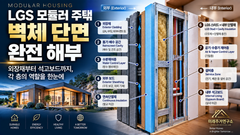 LGS 모듈러 주택 벽체 단면 완전 해부: 외장재부터 석고보드까지 9 LGS 모듈러 주택 벽체 단면 해부 썸네일