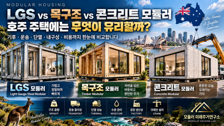 LGS vs 목구조 vs 콘크리트 모듈러, 호주 주택에는 무엇이 유리할까? 5 호주 모듈러 주택 3종 비교 썸네일