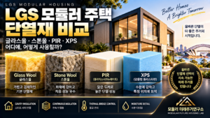 LGS 모듈러 주택 단열재 선택: Glass Wool·Stone Wool·PIR·XPS 비교 1 LGS 모듈러 주택 단열재 비교 썸네일