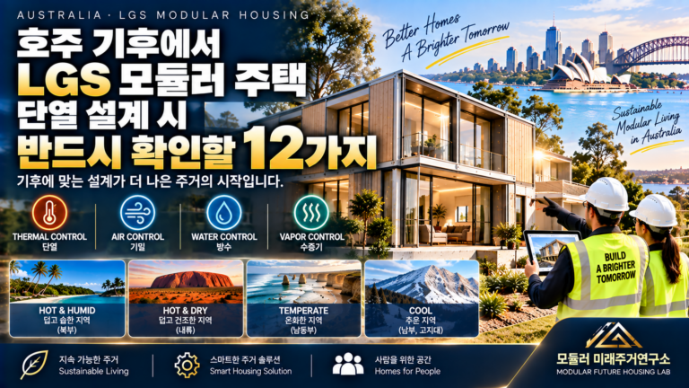 호주 기후에서 LGS 모듈러 주택 단열 설계 시 반드시 확인할 12가지 5 호주 기후 맞춤형 LGS 모듈러 주택 설계 썸네일