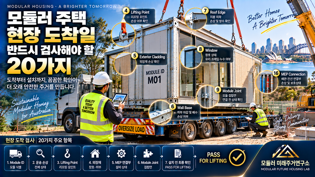 모듈러 주택 현장 도착일 반드시 검사해야 할 20가지 1 현장 도착 검사 20가지 한눈에 보기
