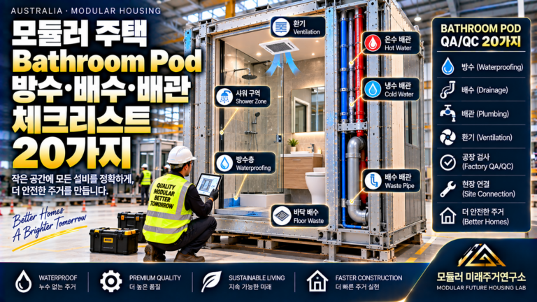 모듈러 주택 Bathroom Pod 방수·배수·배관에서 확인해야 할 20가지 8 공장 속 모듈러 욕실 포드 품질 체크리스트 썸네일