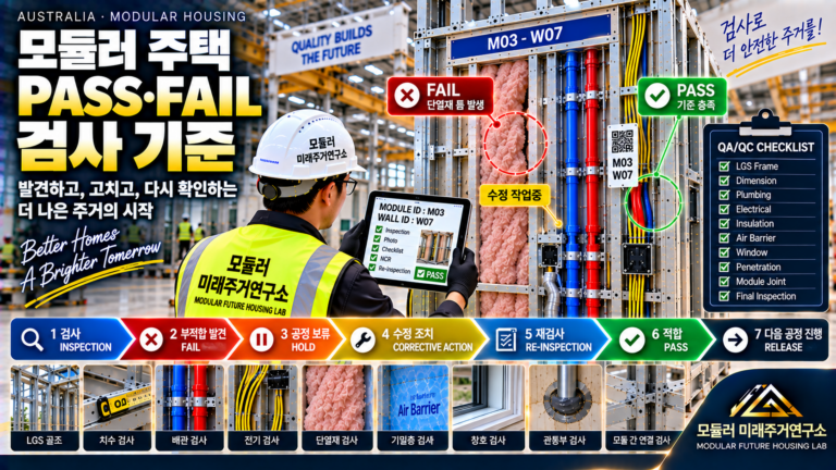 모듈러 주택 공장검사표 PASS·FAIL 판정은 어떻게 해야 할까? 재검사까지 이어지는 QA/QC 기준 5 모듈러 주택 PASS·FAIL 품질검사 썸네일