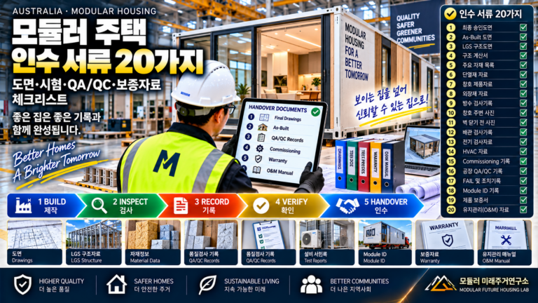 모듈러 주택 인수할 때 반드시 받아야 할 서류 20가지: 도면·시험·QA/QC·보증자료 체크리스트 2 모듈러 주택 인수 서류 체크리스트 썸네일