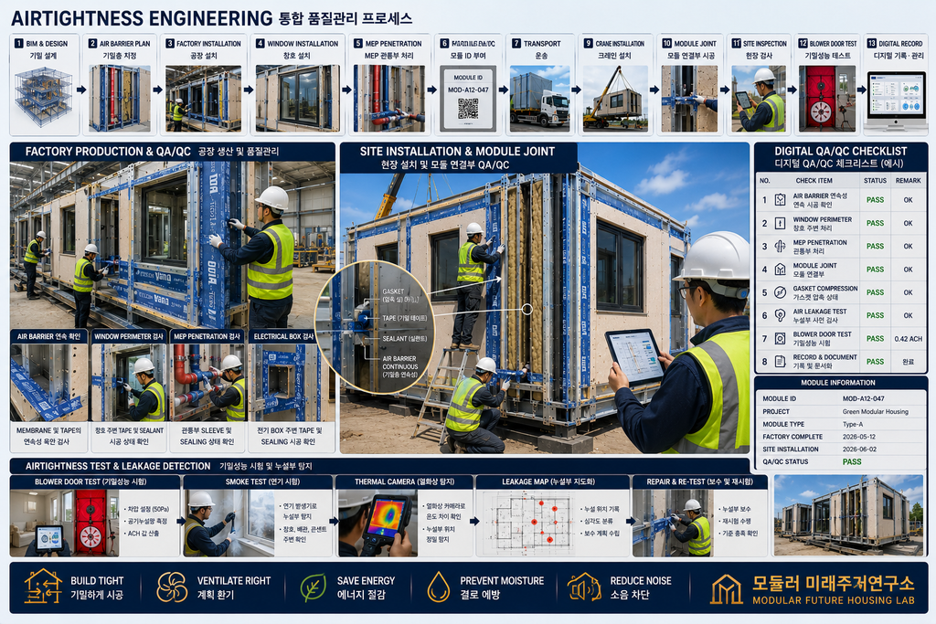 모듈러 주택 Airtightness Engineering이란? LGS 기밀설계와 Module Joint 핵심 2 모듈러 주택 Airtightness QA QC Blower Door Test LGS Module Joint 기밀 검사