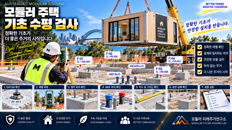 모듈러 주택 기초가 10mm만 달라도 생기는 문제: 현장 Foundation Interface 검사법 4 모듈러 주택 기초 수평 검사 썸네일