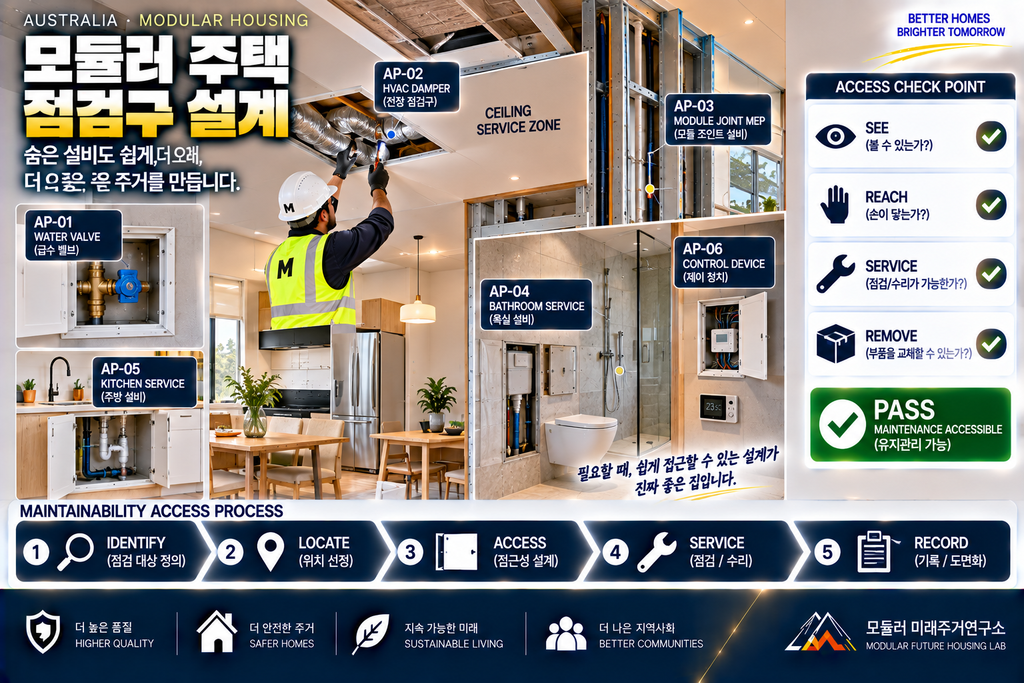 모듈러 주택의 숨은 공간을 검사하는 방법: Inspection Access Panel 설계 원칙 1 모듈러 주택 점검구 Inspection Access Panel HVAC Damper Valve Module Joint 유지관리