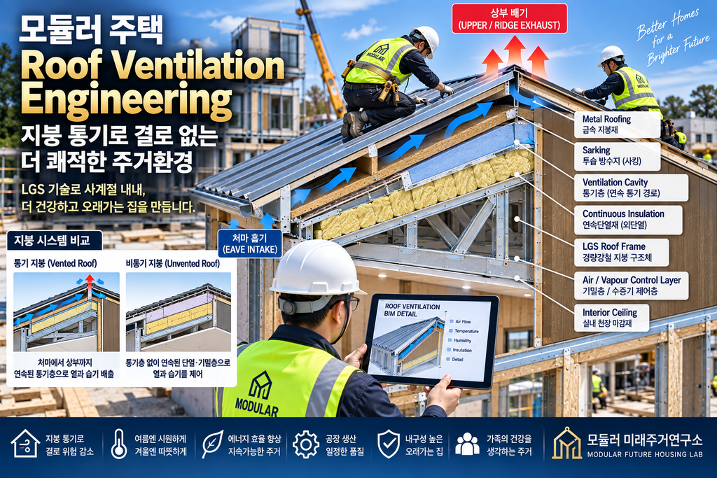모듈러 주택 Roof Ventilation Engineering이란? LGS 지붕 통기·결로 설계모듈러 주택 Roof 1 모듈러 주택 Roof Ventilation Engineering LGS 지붕 통기층 실제 시공