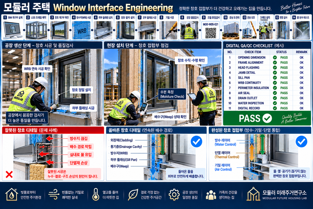 모듈러 주택 Window Interface Engineering이란? LGS 창호 방수·기밀·열교 설계 2 모듈러 주택 Window Interface QA QC LGS 창호 방수 기밀 배수 검사
