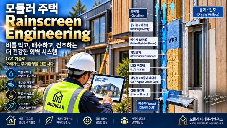 모듈러 주택 Rainscreen Engineering이란? LGS 외벽 배수·통기층 설계 2 모듈러 주택 레인스크린 외벽 설계 썸네일