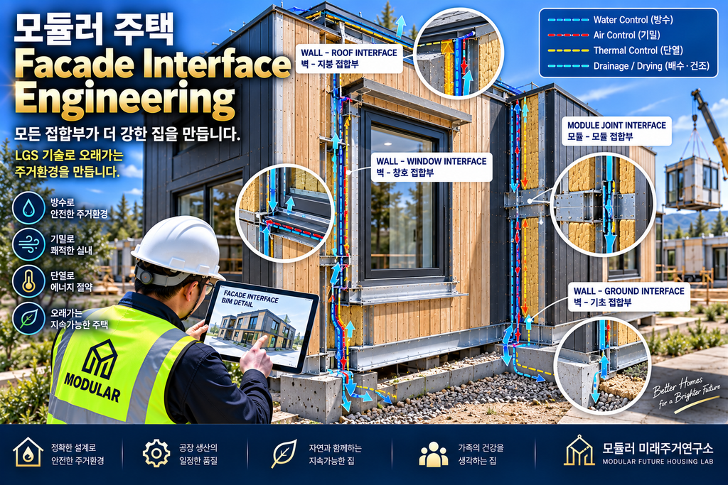 모듈러 주택 Facade Interface Engineering이란? LGS 외벽 접합부 설계 1 모듈러 주택 Facade Interface Engineering LGS 외벽 접합부 실제 시공