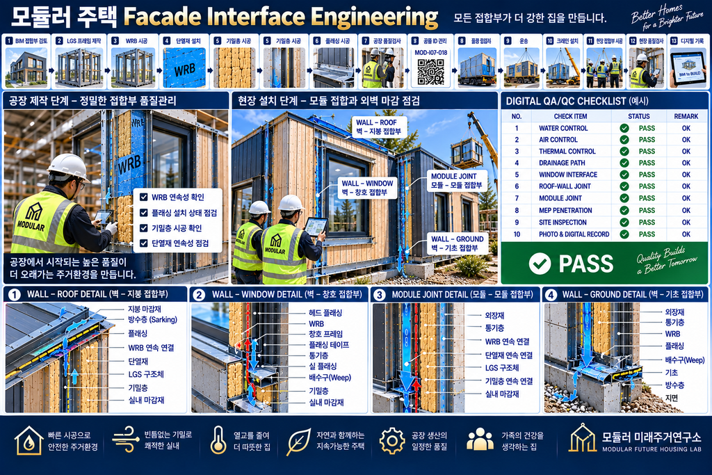 모듈러 주택 Facade Interface Engineering이란? LGS 외벽 접합부 설계 2 모듈러 주택 Facade Interface QA QC LGS 외벽 접합부 품질검사