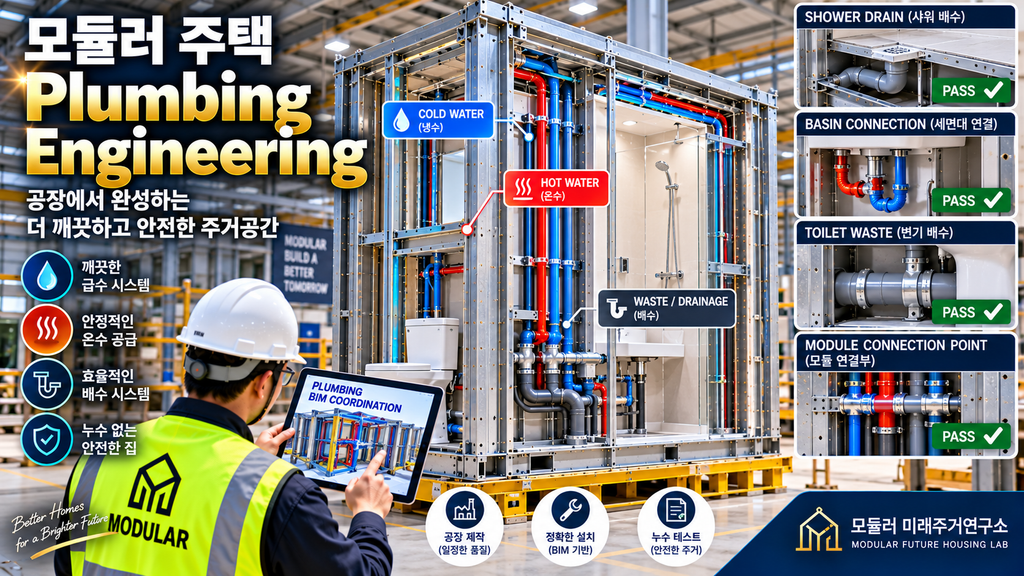 모듈러 주택 Plumbing Engineering이란? LGS 급수·배수·배관 연결 설계 1 모듈러 주택 Plumbing Engineering LGS 급수 배수 배관 공장 제작
